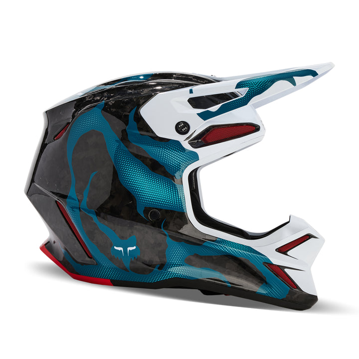 2024 Fox V3 RS WITHERED Black Maui Blue Motocross Helmet