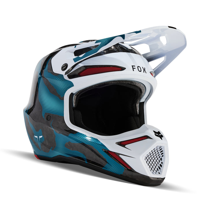 2024 Fox V3 RS WITHERED Black Maui Blue Motocross Helmet