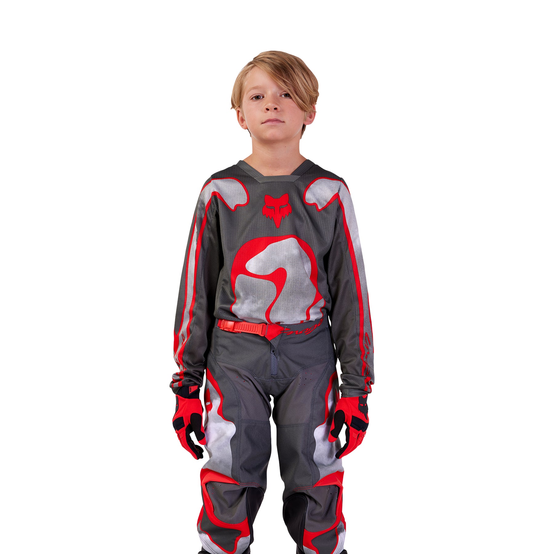 2024 Fox Youth 180 ATLAS Grey Red Kit Combo Fox Youth MX Kits mastersofmx