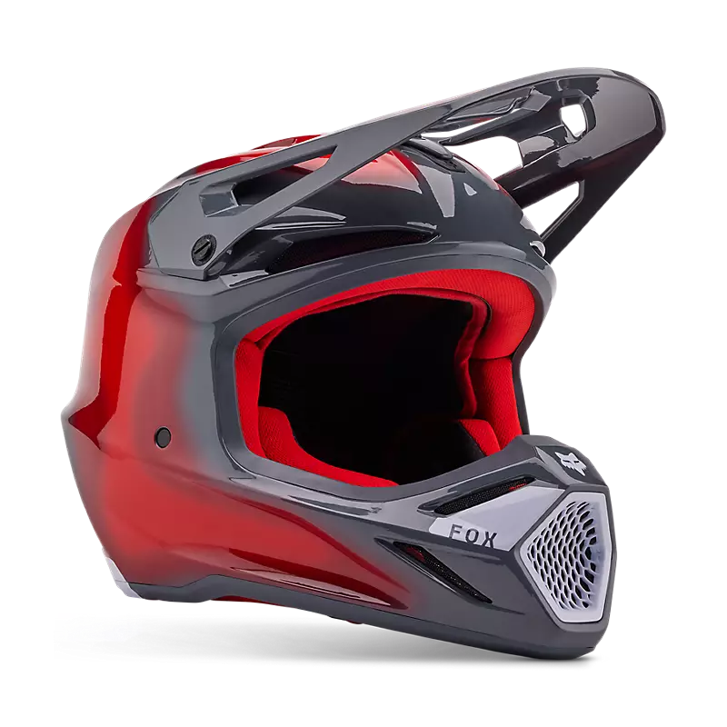 2024 Fox V3 Volatile Grey Red Motocross Helmet