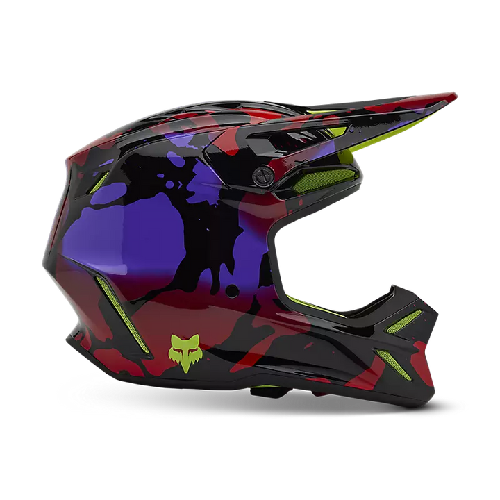 2025 Fox V3 Throttle Purple Yellow Motocross Helmet