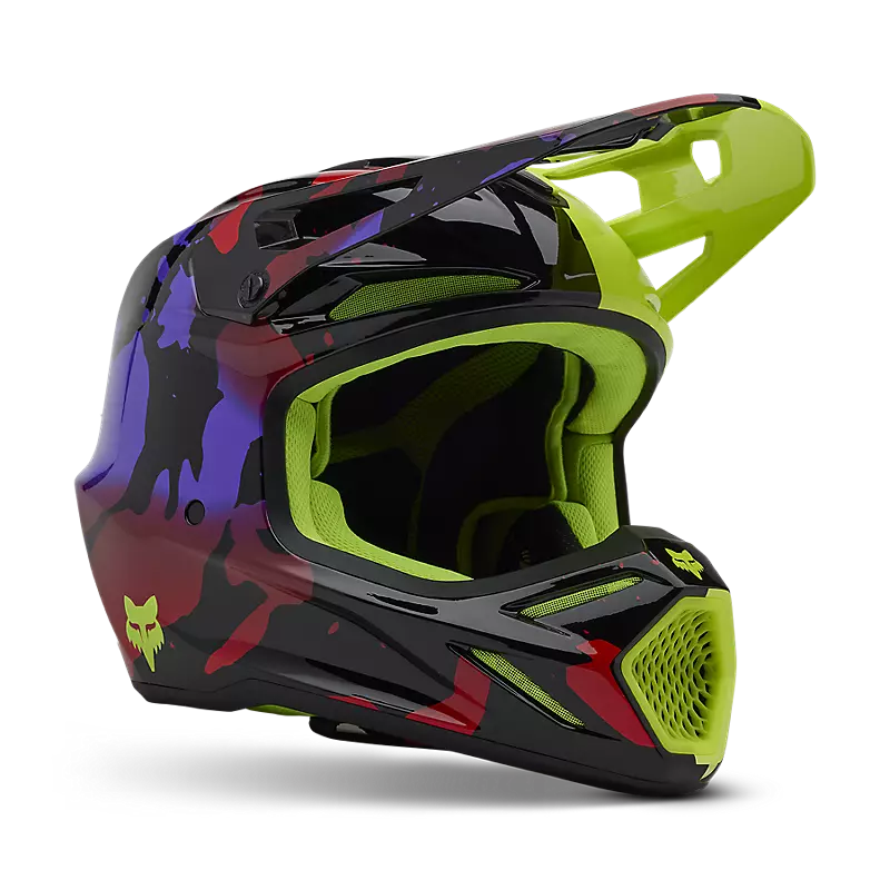 2025 Fox V3 Throttle Purple Yellow Motocross Helmet