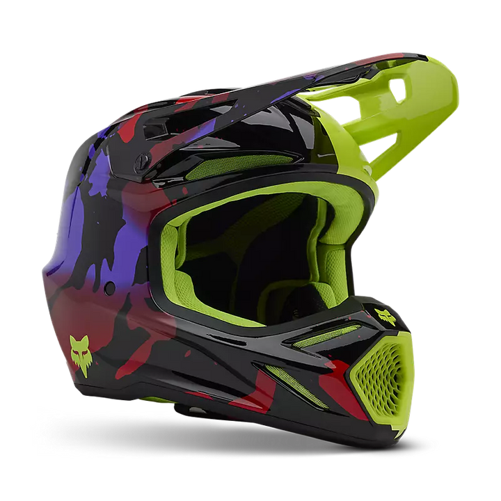 2025 Fox V3 Throttle Purple Yellow Motocross Helmet