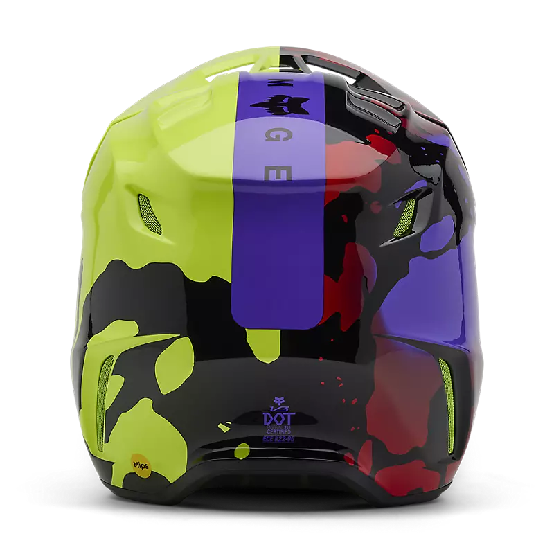 2025 Fox V3 Throttle Purple Yellow Motocross Helmet