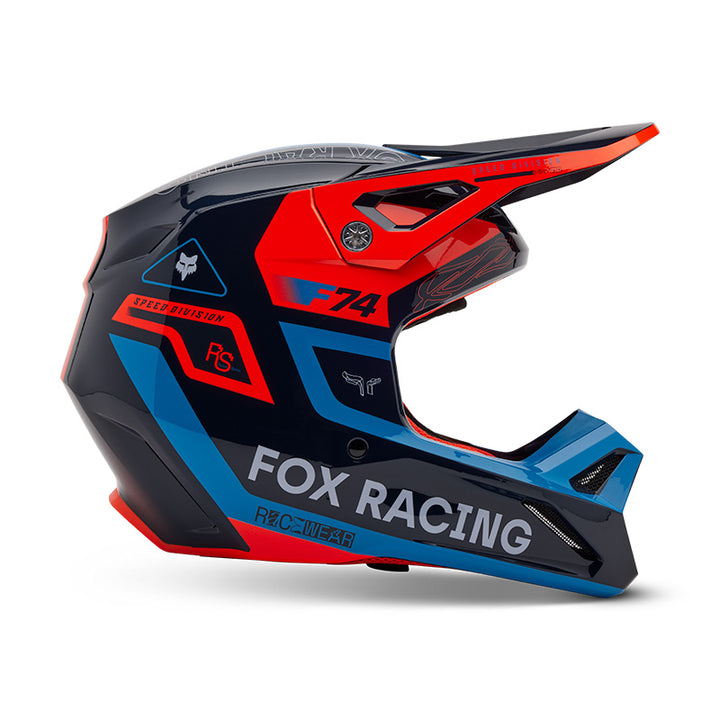 2025 Fox V1 Race Spec Blue Orange Motocross Helmet