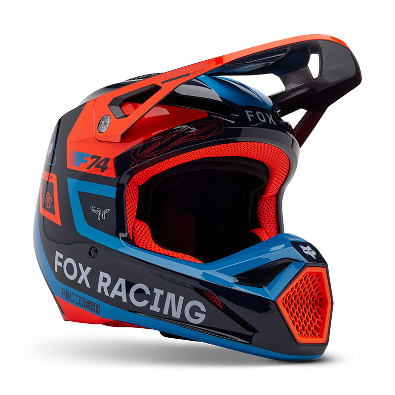 2025 Fox V1 Race Spec Blue Orange Motocross Helmet