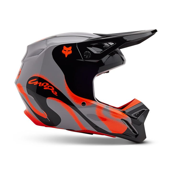 2025 Fox V1 Emotion Grey Orange Motocross Helmet