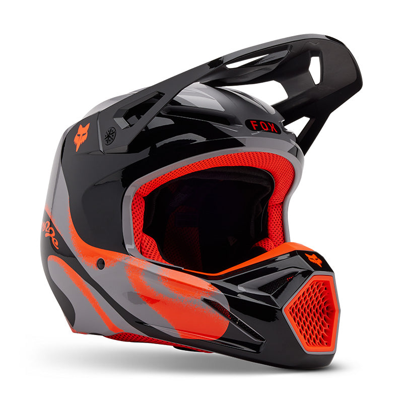 2025 Fox V1 Emotion Grey Orange Motocross Helmet