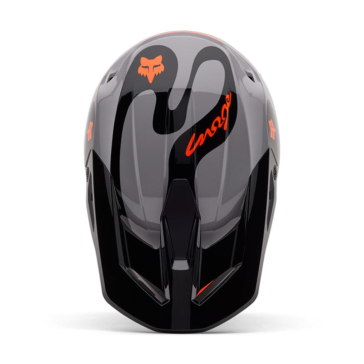 2025 Fox V1 Emotion Grey Orange Motocross Helmet