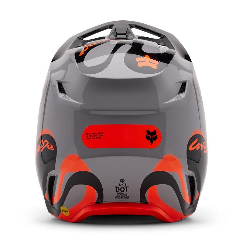 2025 Fox V1 Emotion Grey Orange Motocross Helmet