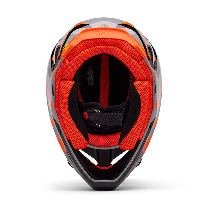 2025 Fox V1 Emotion Grey Orange Motocross Helmet