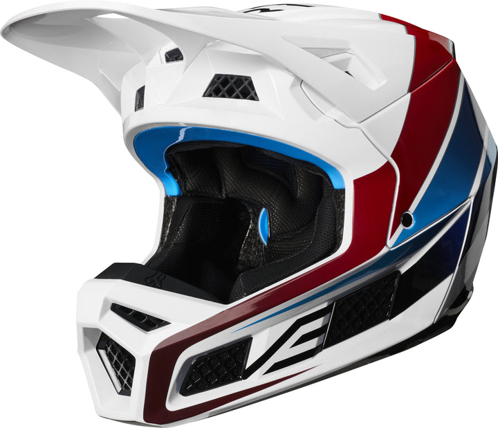 Fox V3 Durven White Red Blue Motocross Helmet