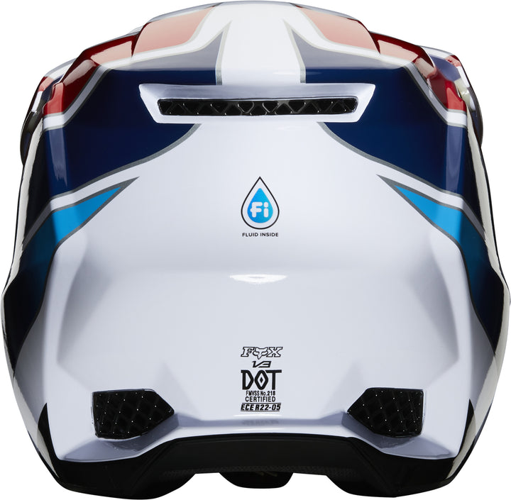 Fox V3 Durven White Red Blue Motocross Helmet