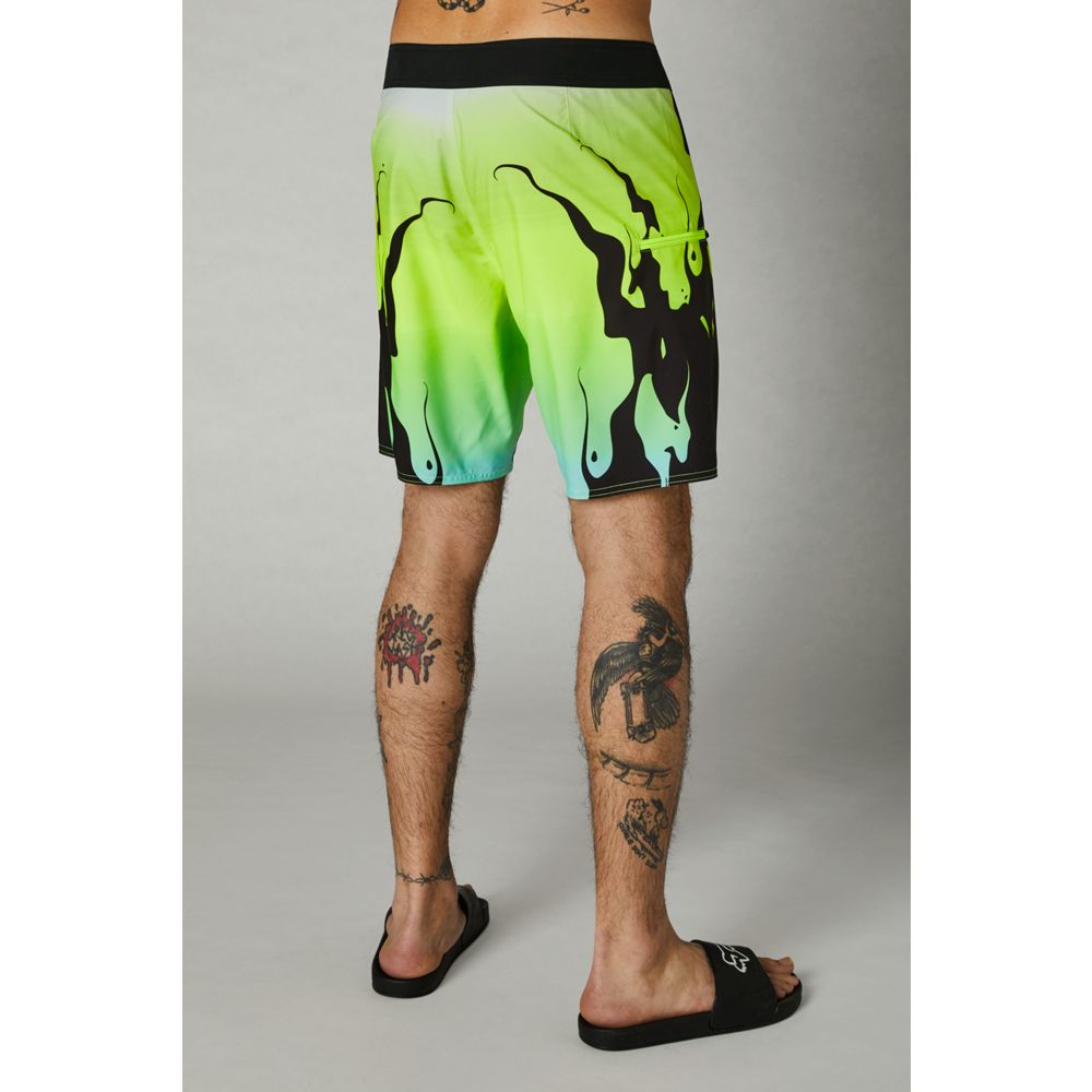 Fox PYRE Boardshort 19" Light Grey Flo Green Yellow