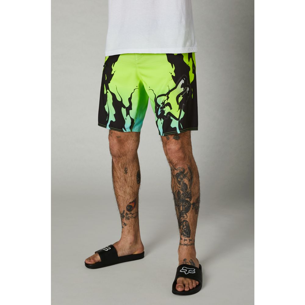 Fox PYRE Boardshort 19" Light Grey Flo Green Yellow