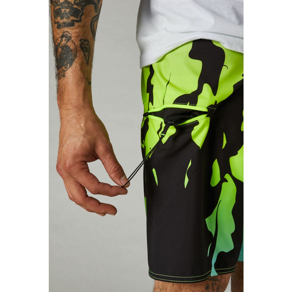 Fox PYRE Boardshort 19" Light Grey Flo Green Yellow