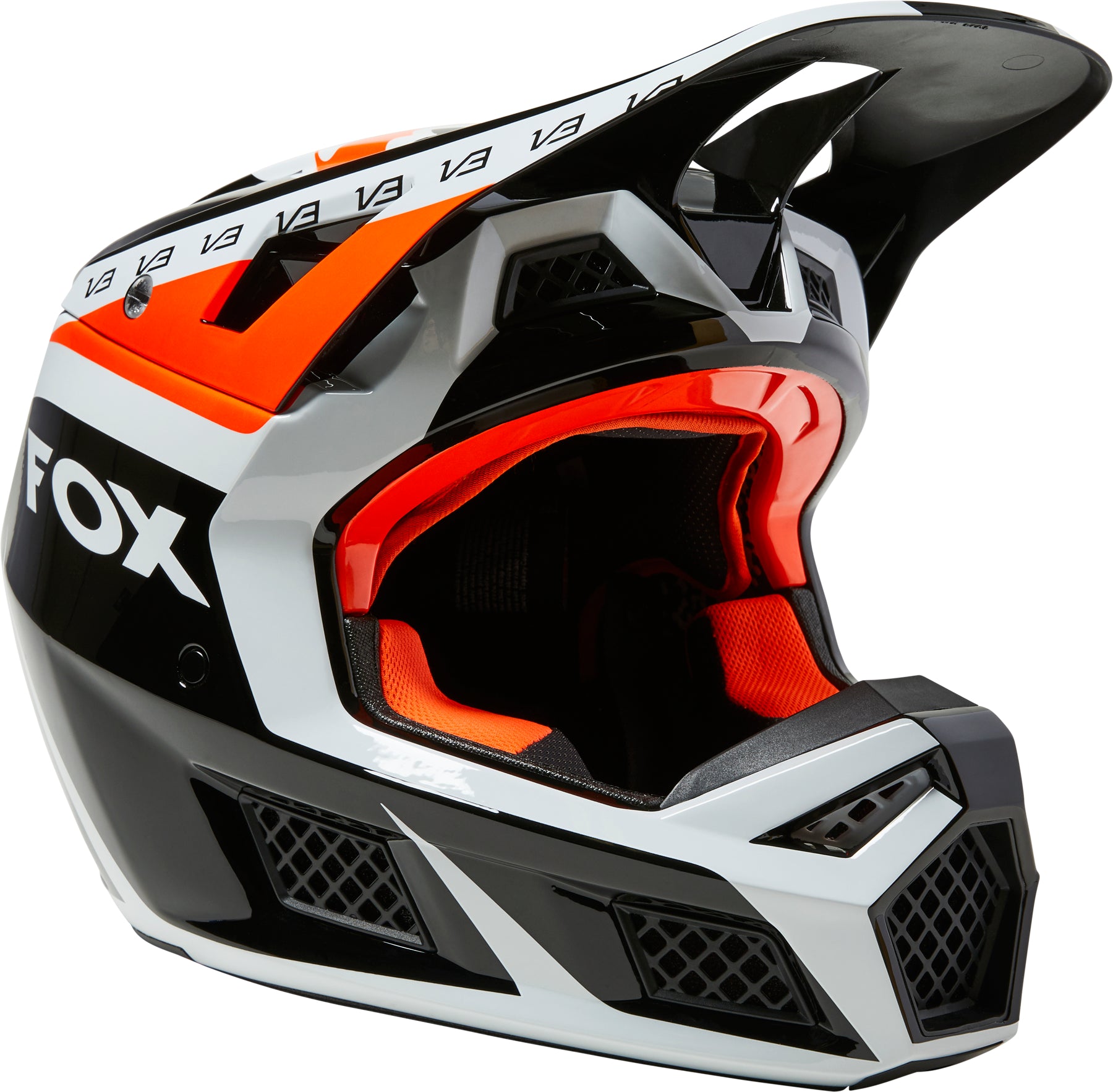 ON SALE 2022 Fox V3 RS Dvide Black White Orange Motocross Helmet Fox MX Helmets mastersofmx