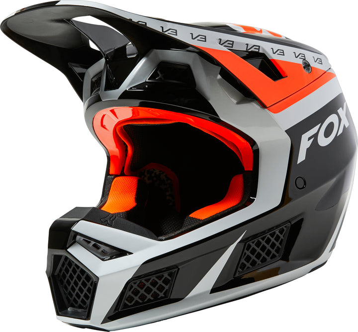 Fox V3 RS DVIDE Black White Orange Motocross Helmet