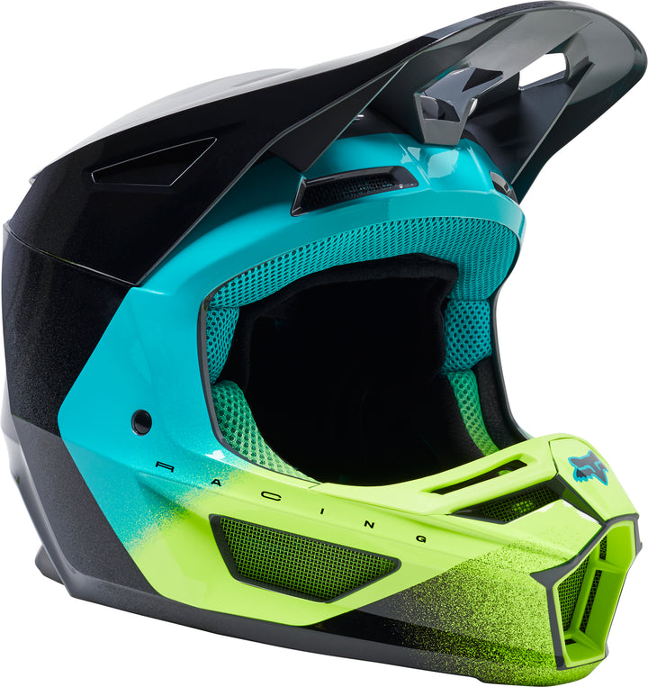 Fox V2 RKANE Grey Blue Yellow Motocross Helmet