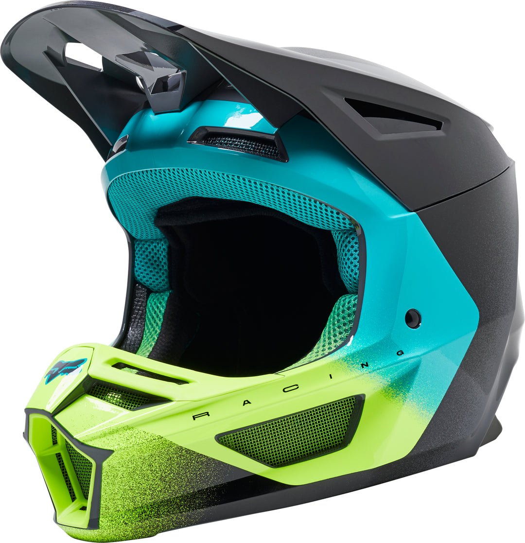 Fox V2 RKANE Grey Blue Yellow Motocross Helmet