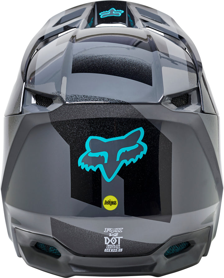 Fox V2 RKANE Grey Blue Yellow Motocross Helmet