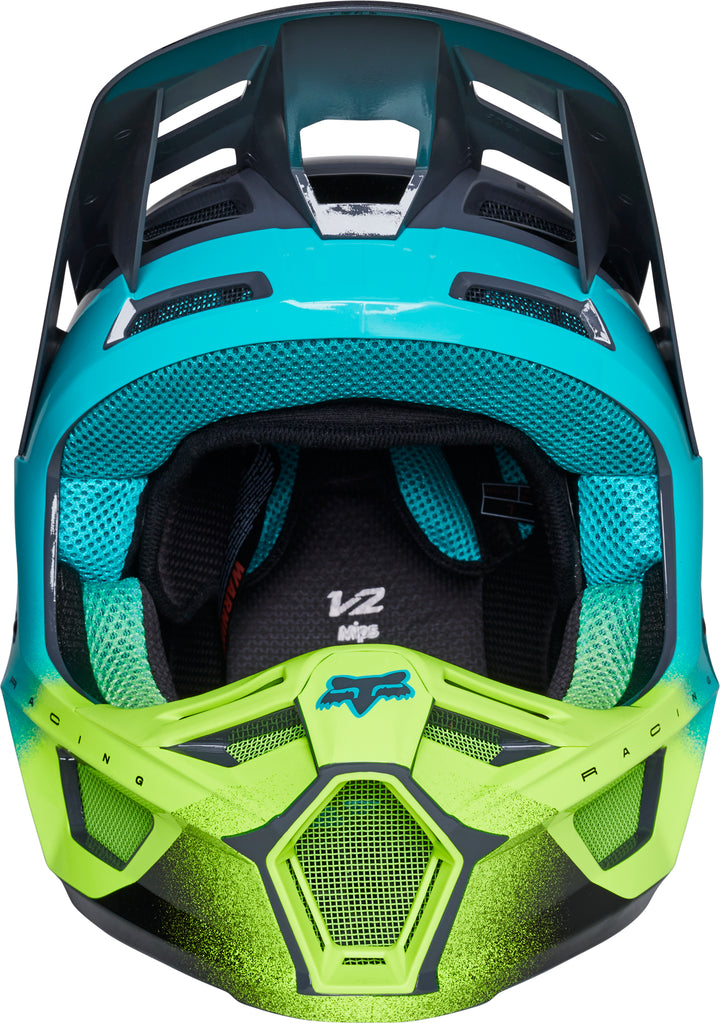 Fox V2 RKANE Grey Blue Yellow Motocross Helmet