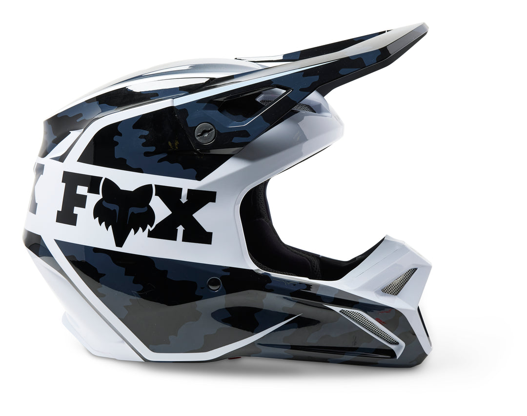 2023 Fox V1 NUKLR BLACK WHITE Motocross Helmet