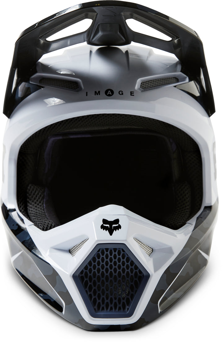 2023 Fox V1 NUKLR BLACK WHITE Motocross Helmet