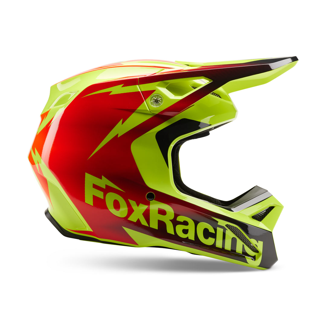 2023 Fox V1 STATK Yellow Red Motocross Helmet