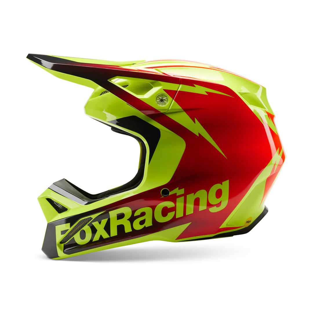 2023 Fox V1 STATK Yellow Red Motocross Helmet