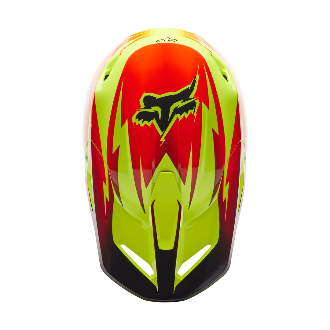 2023 Fox V1 STATK Yellow Red Motocross Helmet