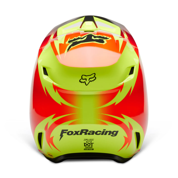 2023 Fox V1 STATK Yellow Red Motocross Helmet