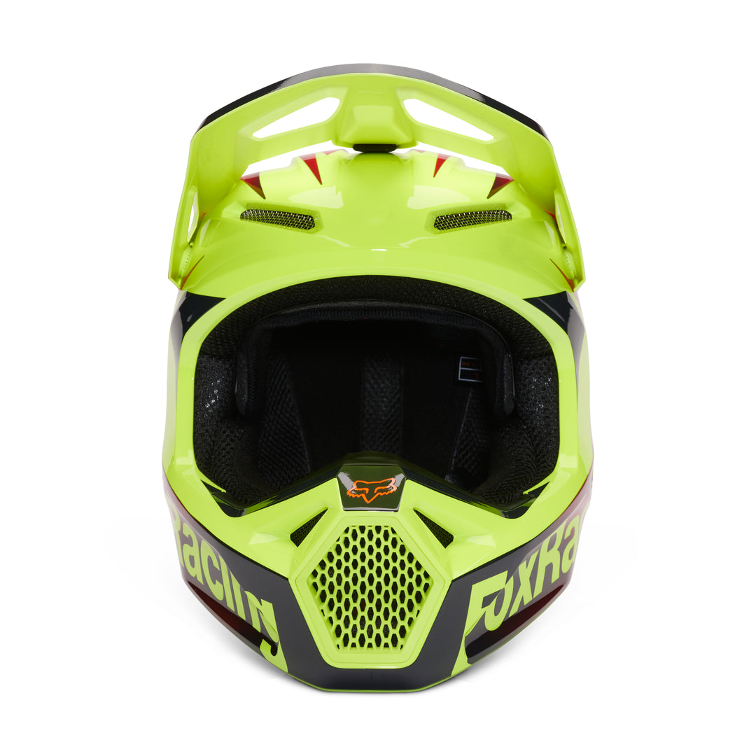 2023 Fox V1 STATK Yellow Red Motocross Helmet