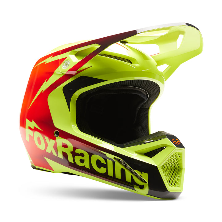 2023 Fox V1 STATK Yellow Red Motocross Helmet