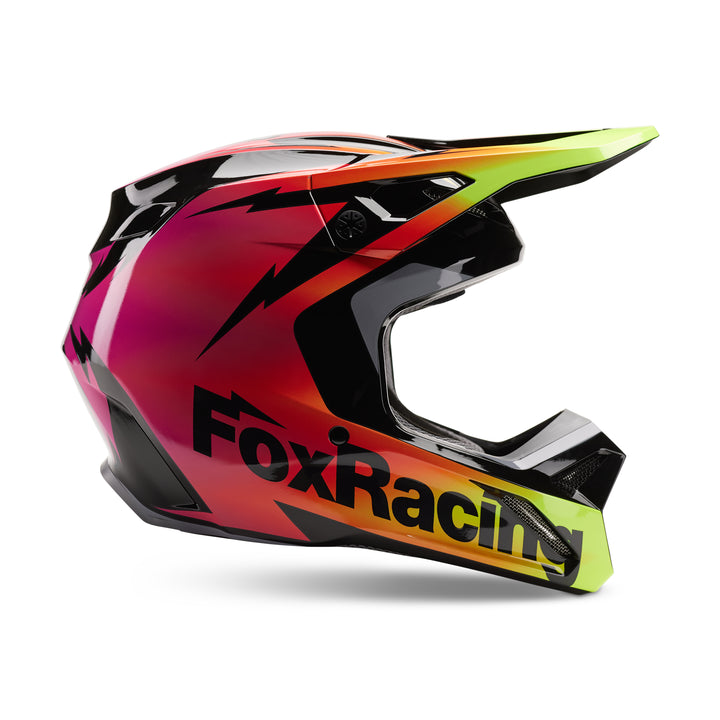 2023 Fox V1 STATK Pink Orange Yellow Motocross Helmet