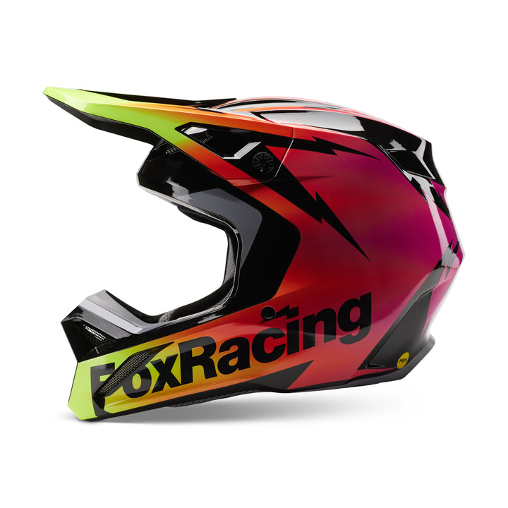 2023 Fox V1 STATK Pink Orange Yellow Motocross Helmet