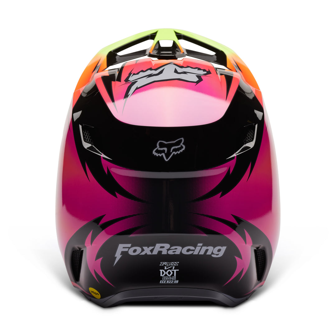 2023 Fox V1 STATK Pink Orange Yellow Motocross Helmet