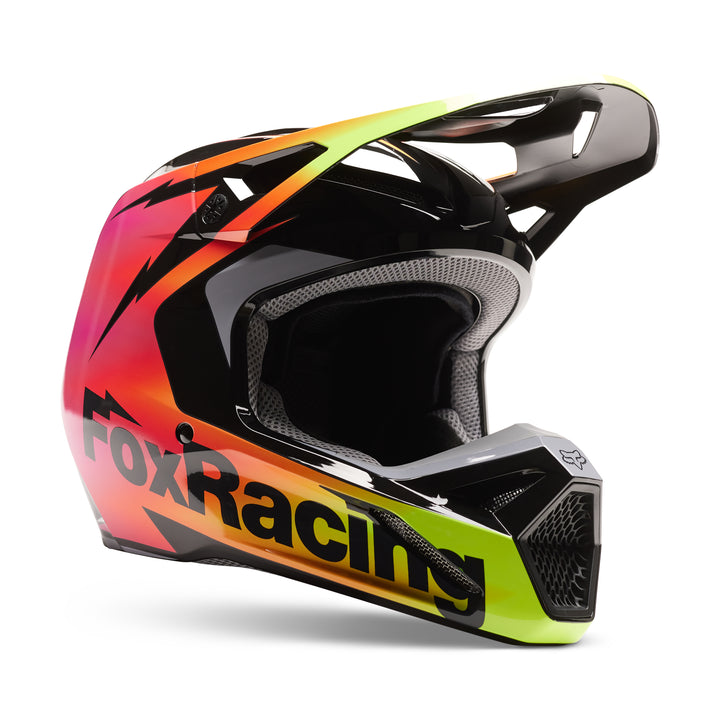 2023 Fox V1 STATK Pink Orange Yellow Motocross Helmet