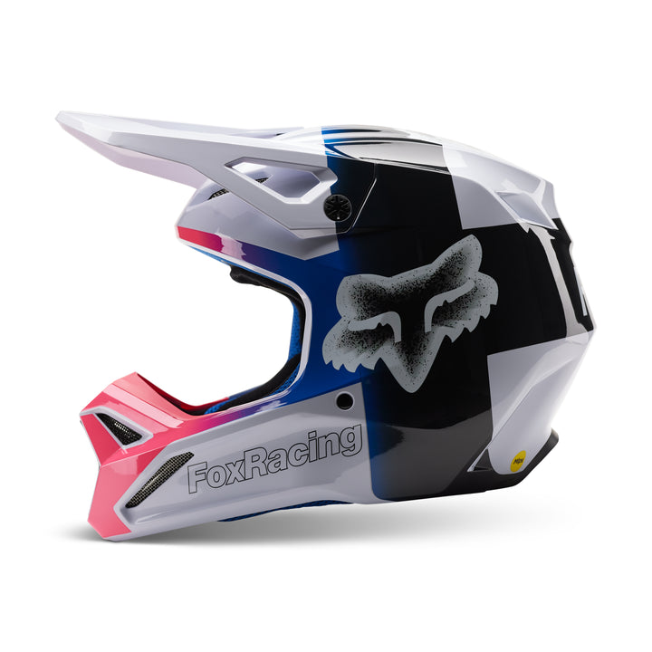 2023 Fox V1 HORYZN Black White Blue Pink Motocross Helmet